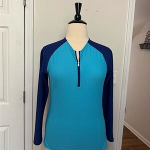 Ralph Lauren Turquoise & Navy Long-Sleeve Zip Active Top